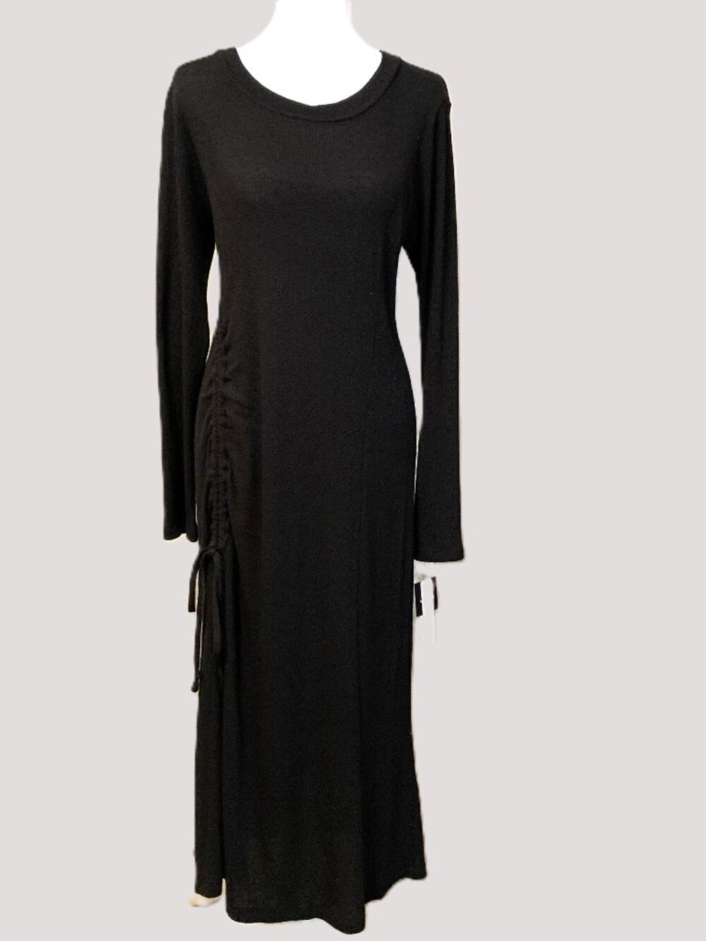 NEW Basic Knit Long Sleeves Black Slip Dress Women Ribbed Size L